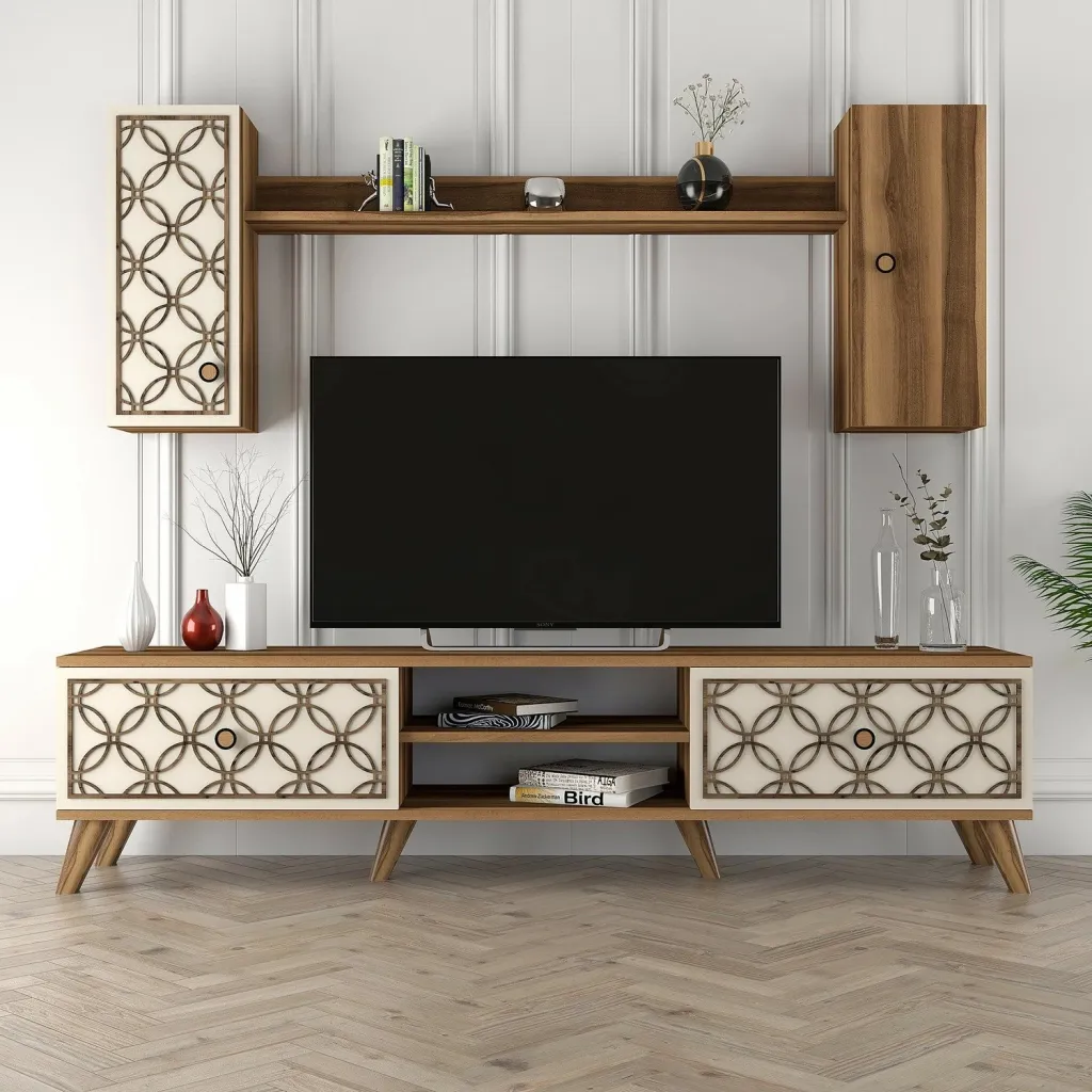 Njësi TV Skye Decor, klasë S, ngjyrë arre, krem - 4