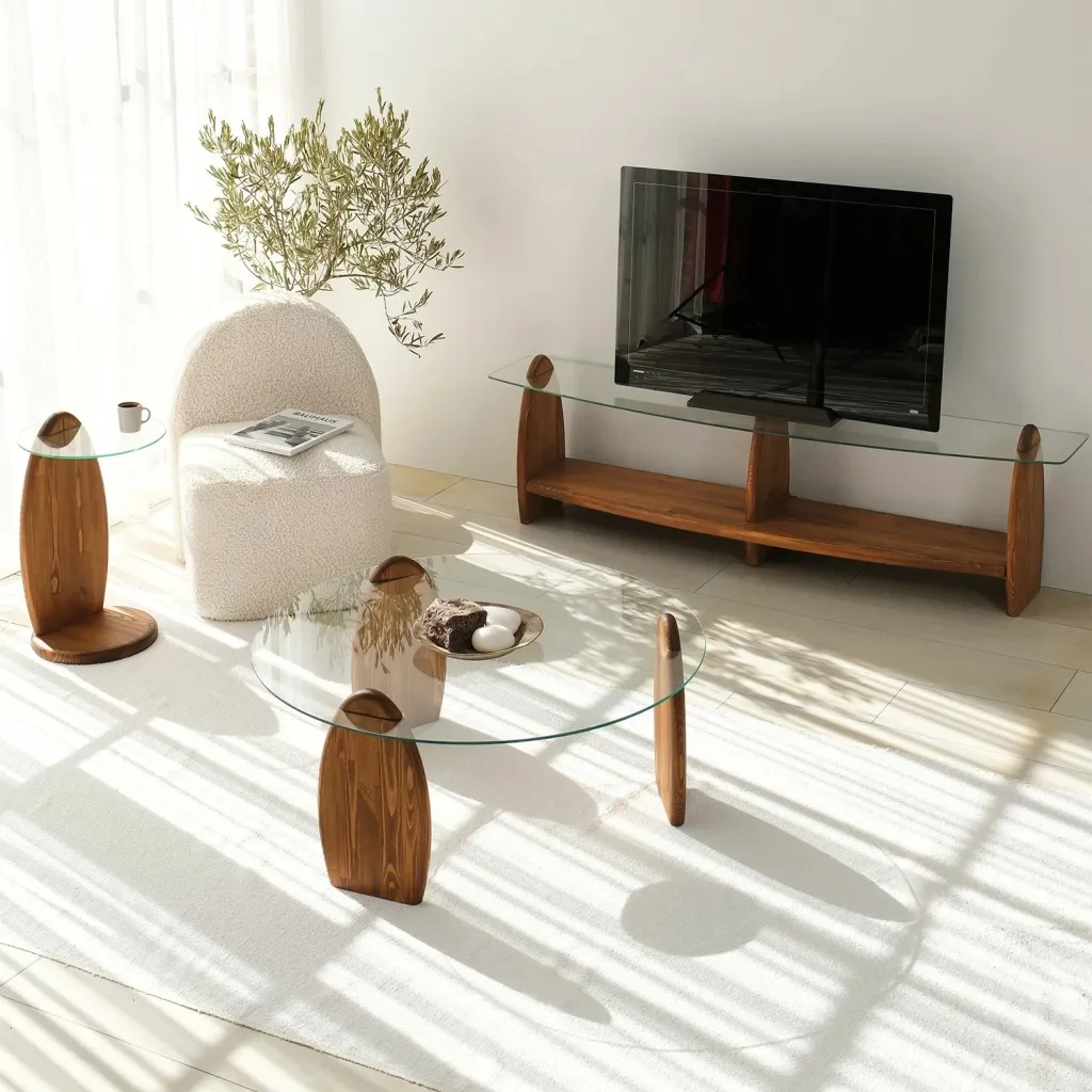 Komodë TV Skye Decor, ngjyrë gështenjë, xham transparent - 2