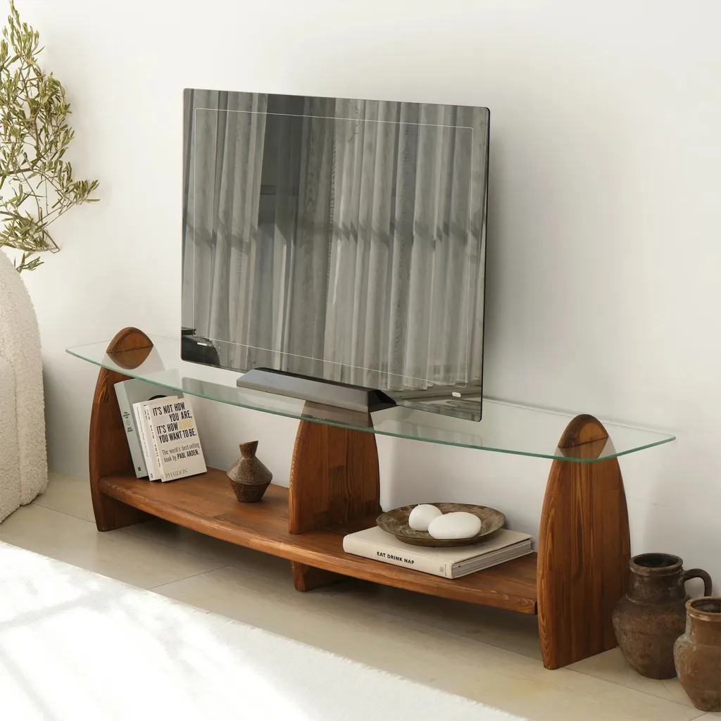 Komodë TV Skye Decor, ngjyrë gështenjë, xham transparent - 3