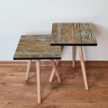 Set tavolinash ndihmëse, dy pjesë, ngjyrë kafe dhe kaltër, Skye Decor, 2Shp124