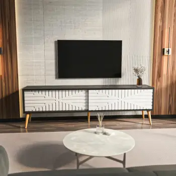 Komodë TV Skye Decor, ngjyrë e zezë dhe e bardhë
