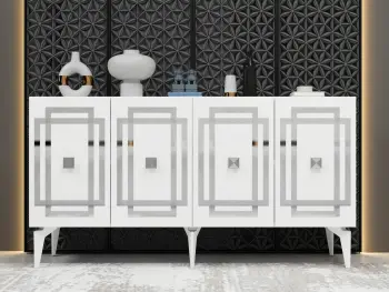 Konsol Skye Decor, ngjyrë e bardhë dhe argjend