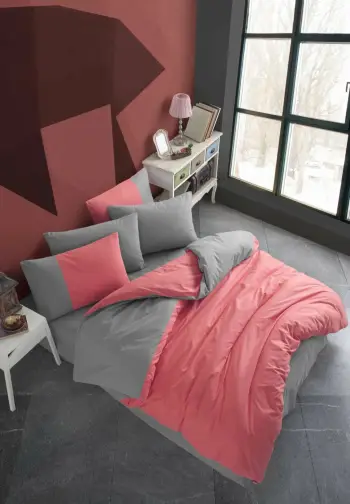 Set mbulesë jorgani poplin, njësh, ngjyrë korale dhe antracit, L'essentiel, Diamond
