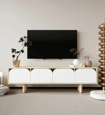 Komodë TV Skye Decor, ngjyrë lisi safir, e bardhë, Lazio