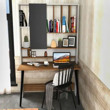 Tavolinë pune për studim, ngjyrë e bardhë dhe arre, Skye Decor