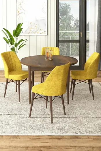 Tavolinë me karrige, 5 copë, Skye Decor, Barok-Mustard