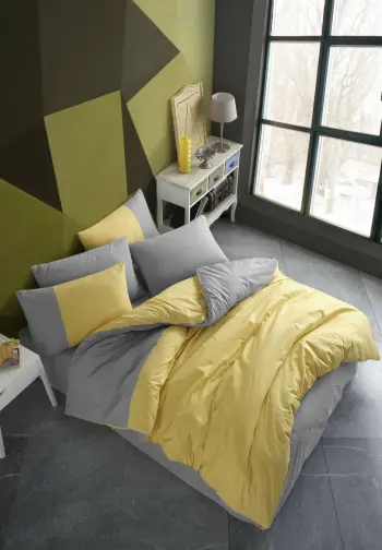 Set mbulesë për jorgan single, poplin, ngjyrë e verdhë dhe antracit, L'essentiel, Diamond