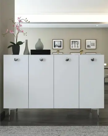 Konsolë moderne, ngjyrë bardhë e argjendtë, Skye Decor, Betty
