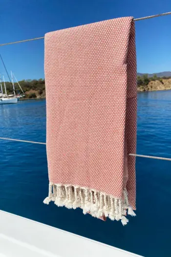 Peshqir plazhi Fouta, model Honeycomb, ngjyrë e kuqe pllake, Mijolnir Likya, 95x190cm