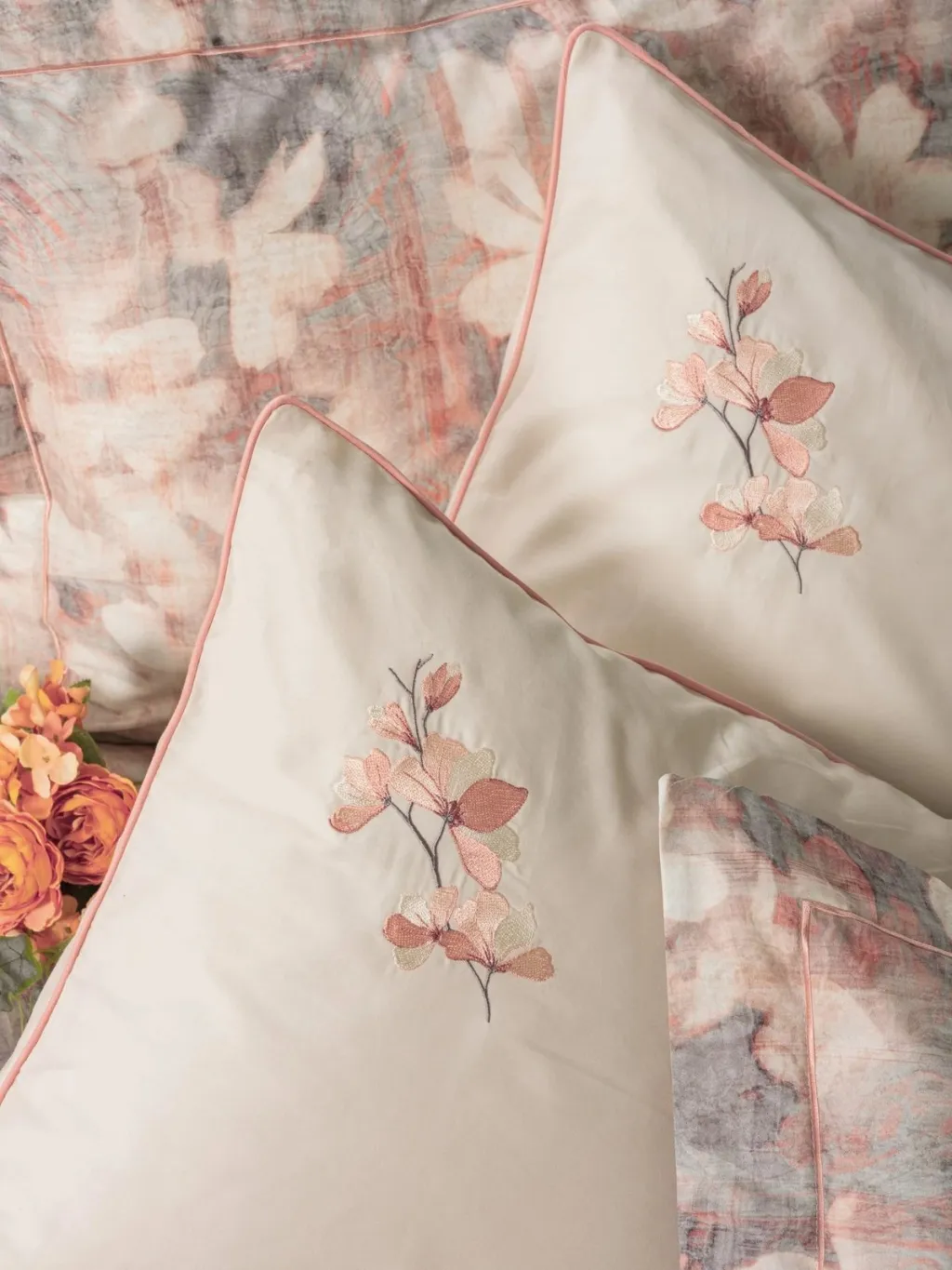 Set mbulesë për jorgan dopio satin Layana, rozë-gri - 2