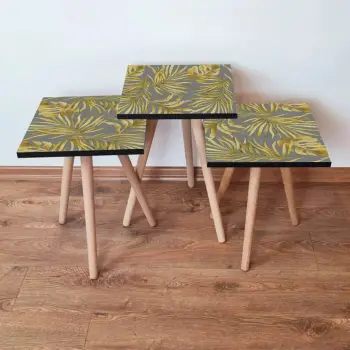Set tavolinash ndihmëse, 3 copë, Skye Decor, gri-verdhë, 3Shp237