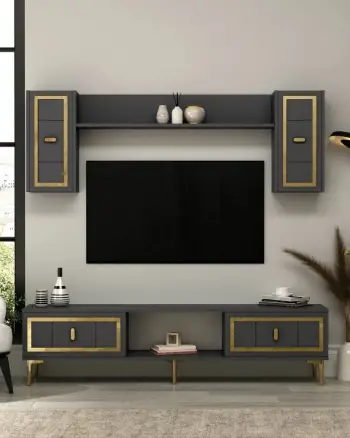 Komodë TV Skye Decor, ngjyrë antracit, ar