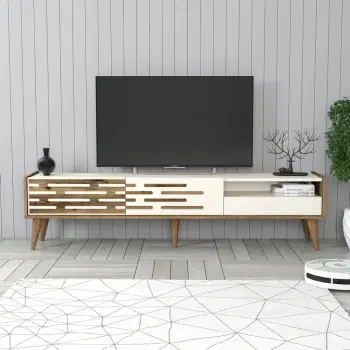 Komodë TV Skye Decor, Valensiya, ngjyrë arre dhe krem