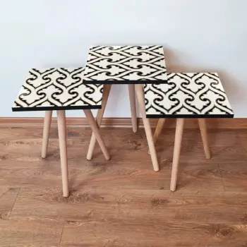 Set tavolinash ndihmëse, 3 copë, Skye Decor, 3Shp131, e bardhë, e zezë, ari