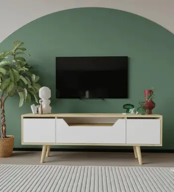 Komodë TV Skye Decor, Roma 150, ngjyrë lis safir, e bardhë