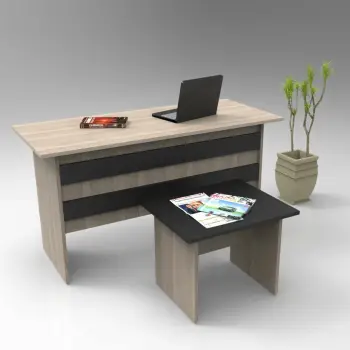 Set mobiljesh për zyre, ngjyrë lisi dhe e zezë, Skye Decor, Vo8-Ob