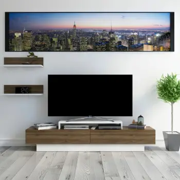 Komodë TV Skye Decor, Lusi, e bardhë dhe arre
