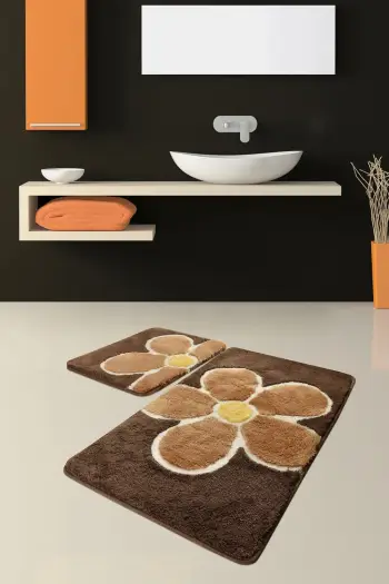 Set tapetash për banjo, akrilik, 2 copë, lule, ngjyrë kafe