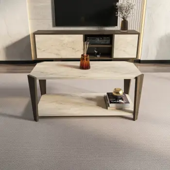 Tavolinë kafeje Skye Decor, Monao, ngjyrë arre dhe travertin