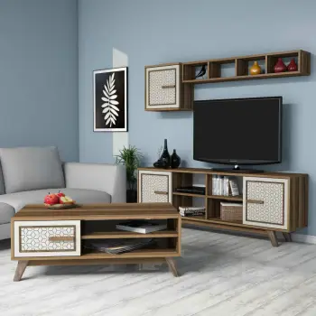 Set mobiljesh për dhomë dite Skye Decor, Ayla, ngjyrë arre dhe krem