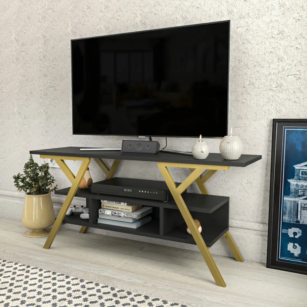 Komodinë TV Skye Decor, ngjyrë ari dhe antracit, Minerva - 3