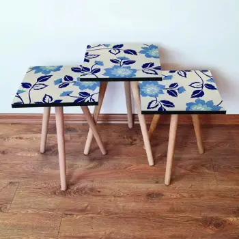 Set tavolinash ndihmëse, 3 copë, Skye Decor, 3Shp62, bezhë, blu, navy blue