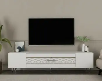 Komodë për TV Skye Decor, Dekolp2, e bardhë, argjend