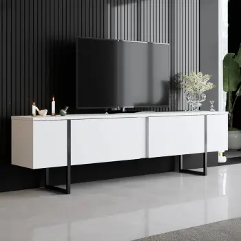 Komodë TV Skye Decor, ngjyrë e bardhë dhe e zezë, Luxe