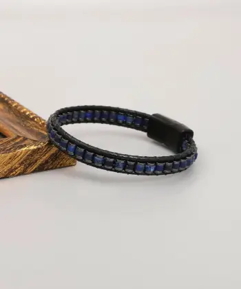 Byzylyk Jumeon, gurë navy lapis dhe hematit, lëkurë, ngjyrë blu e errët, YRABL2059, 17cm
