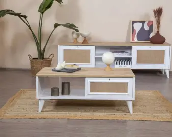 Tavolinë kafeje Skye Decor, mal - e bardhë, lis