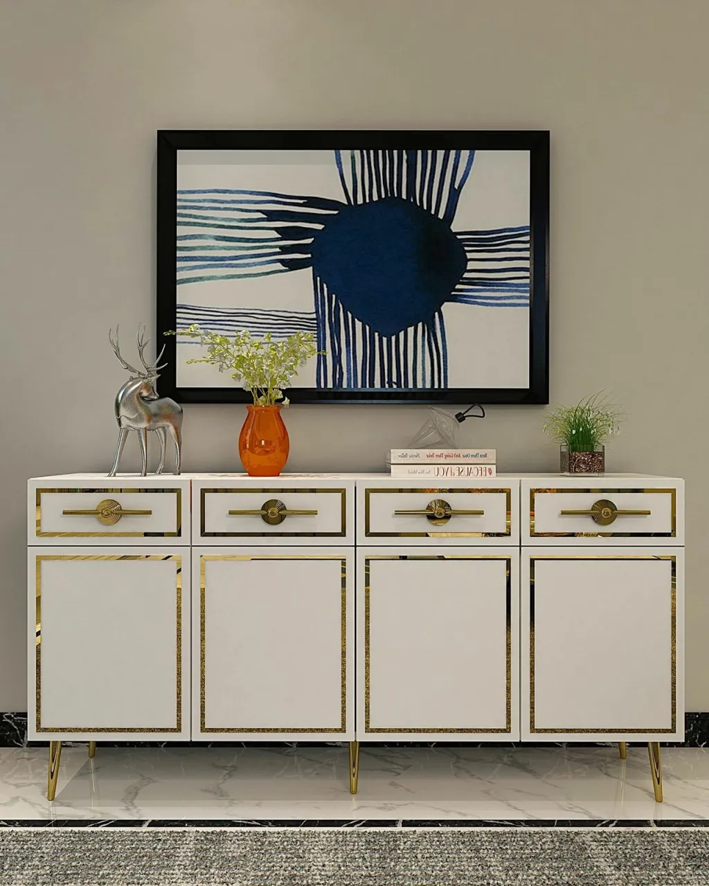 Konsol Skye Decor, Belly KB150, e bardhë dhe ari - 1