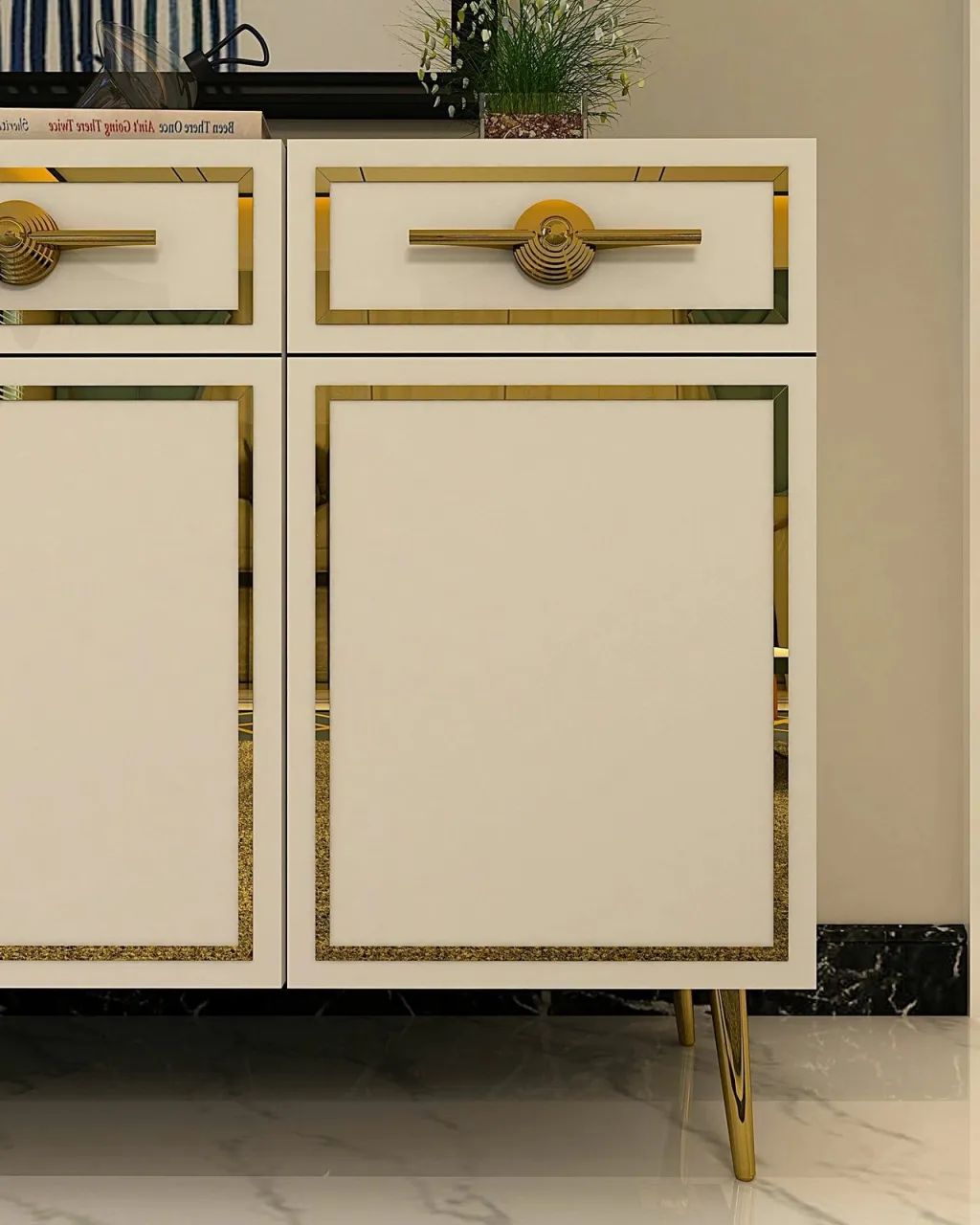 Konsol Skye Decor, Belly KB150, e bardhë dhe ari - 3