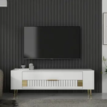 Komodë TV Skye Decor, e bardhë, e artë, Retrolp4