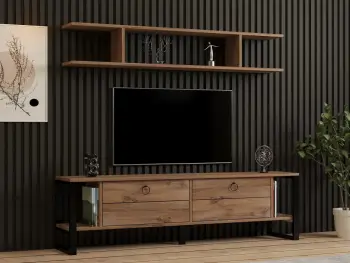 Komodë TV Skye Decor, ngjyrë Atlantic Pine, me rafte muri