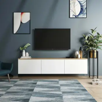 Komodë TV Skye Decor, ngjyrë neon e bardhë dhe lis