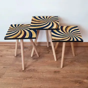 Set tavolinash ndihmëse, 3 copë, Skye Decor, 3Shp19, ngjyrë kaltër e errët, krem dhe portokalli