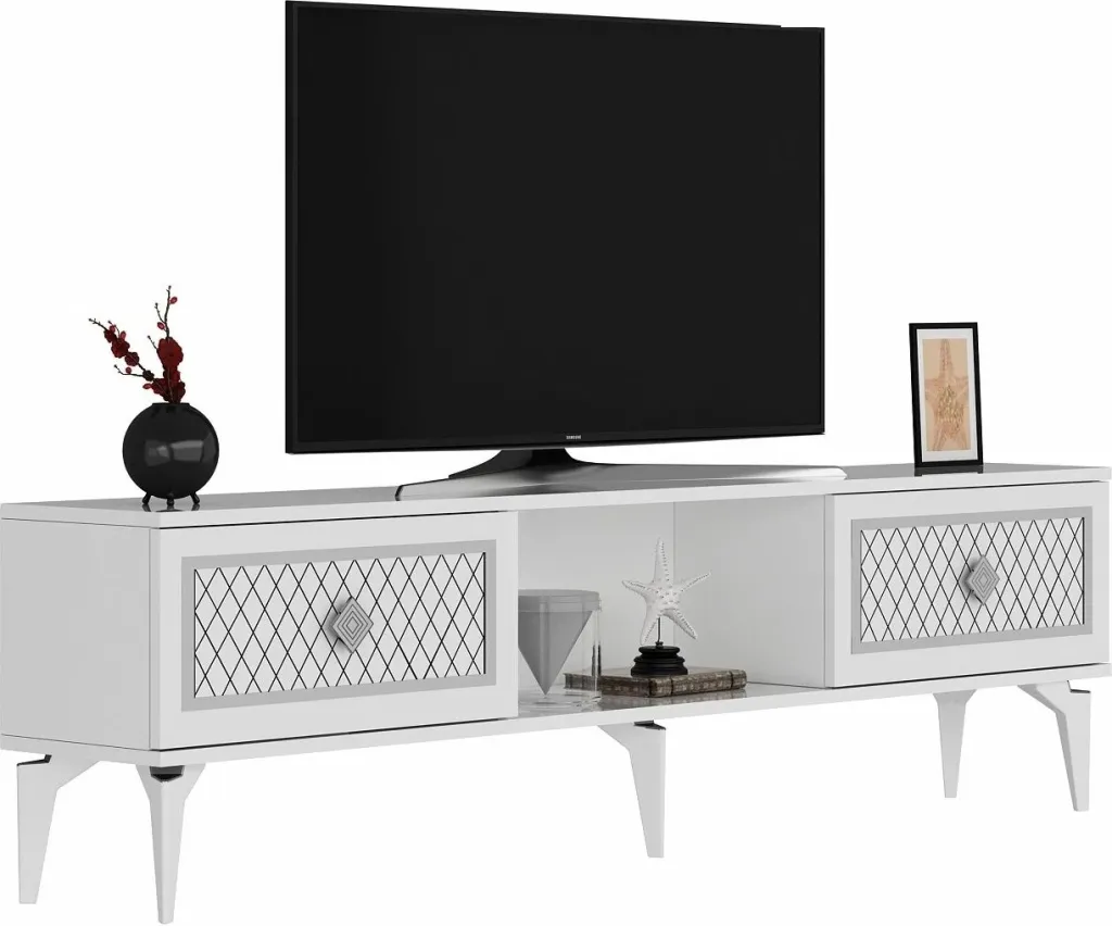 Komodë TV Skye Decor, e bardhë, argjend - 1