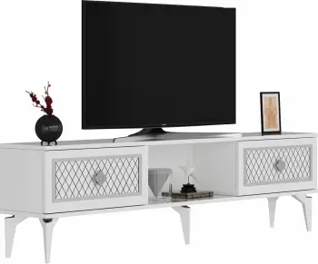 Komodë TV Skye Decor, e bardhë, argjend