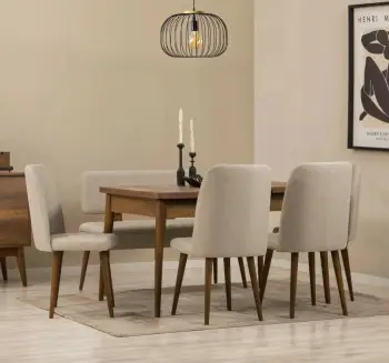 Set tavoline me karrige për ngrënie, zgjatues, 6 pjesë, Skye Decor, ngjyrë arre, krem