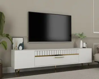Komodë TV, ngjyrë e bardhë dhe ari, Skye Decor, Dekolp1