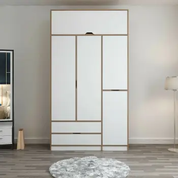 Dollap rrobash Skye Decor, Elina, bardhë-dore, 140x253x52cm
