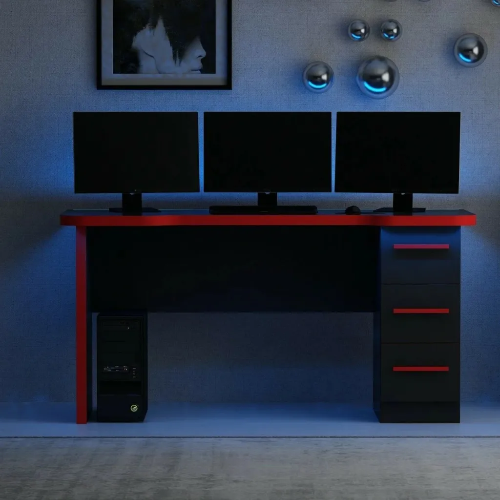 Tavolinë gaming Skye Decor Phoenix 10, e zezë, e kuqe - 1