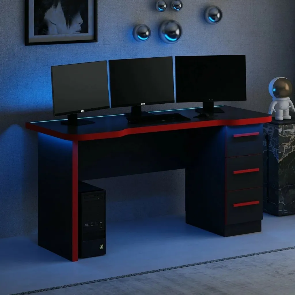 Tavolinë gaming Skye Decor Phoenix 10, e zezë, e kuqe - 2