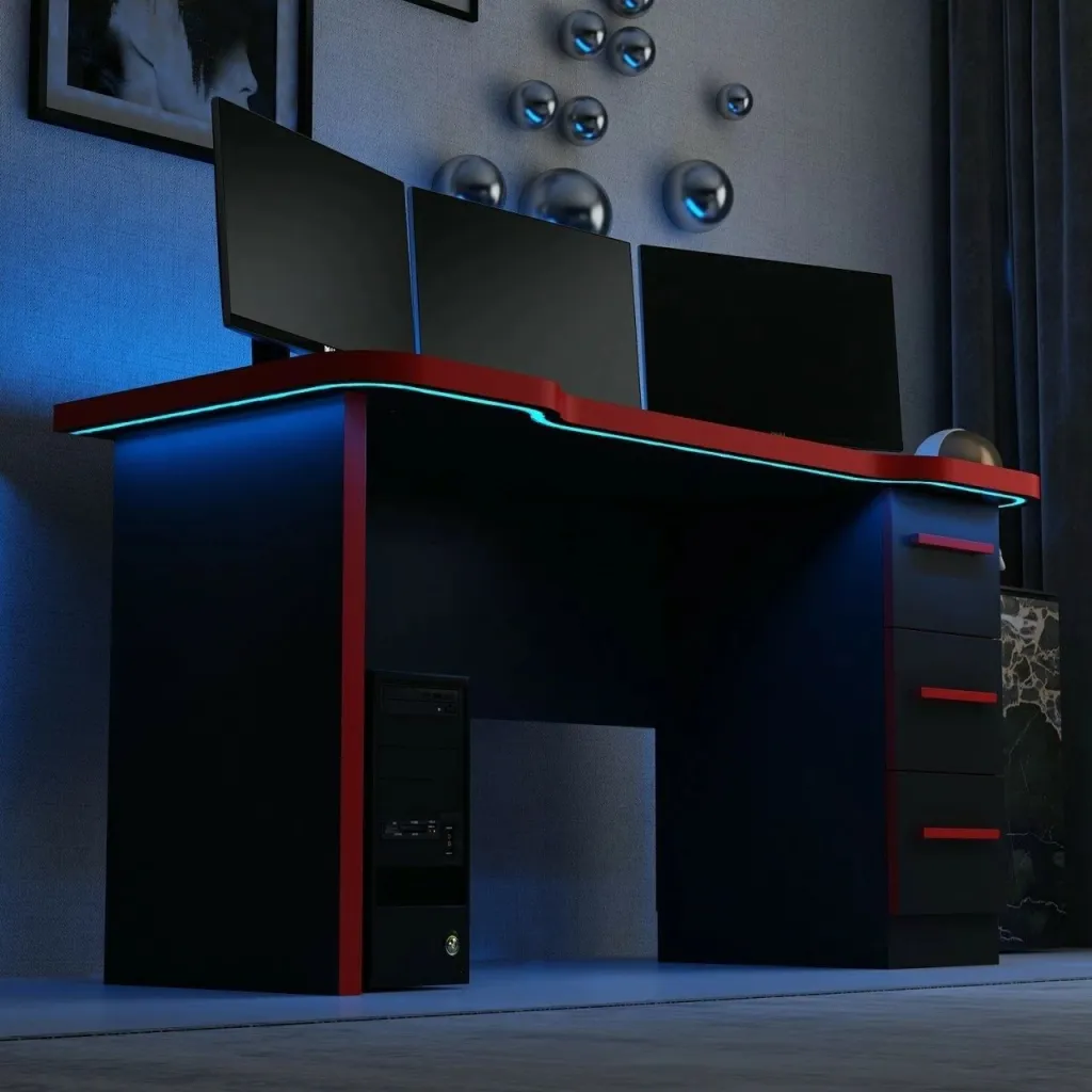 Tavolinë gaming Skye Decor Phoenix 10, e zezë, e kuqe - 3
