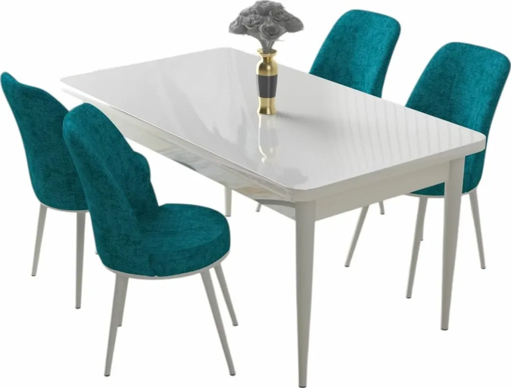 Tavolinë me karrige, 5 copë, Skye Decor, e bardhë, tyrkiz - 2