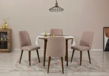 Tavolinë me karrige, zgjatshme, ngjyrë arre dhe gur, Skye Decor, Vina 0900, 5 copë