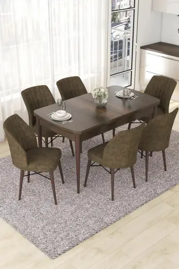 Set tavoline me karrige, zgjatshme, 7 pjesë, ngjyrë barok, kafe, Skye Decor, Nef