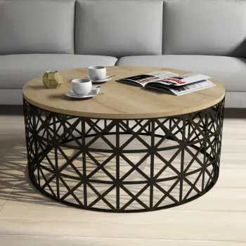 Tavolinë kafeje Skye Decor, metal ferforje, ngjyrë lisi