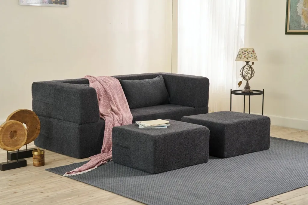 Divan-krevat dy ulëshe, ngjyrë antracit, Atelier del Sofa, me 2 pouffe - 1