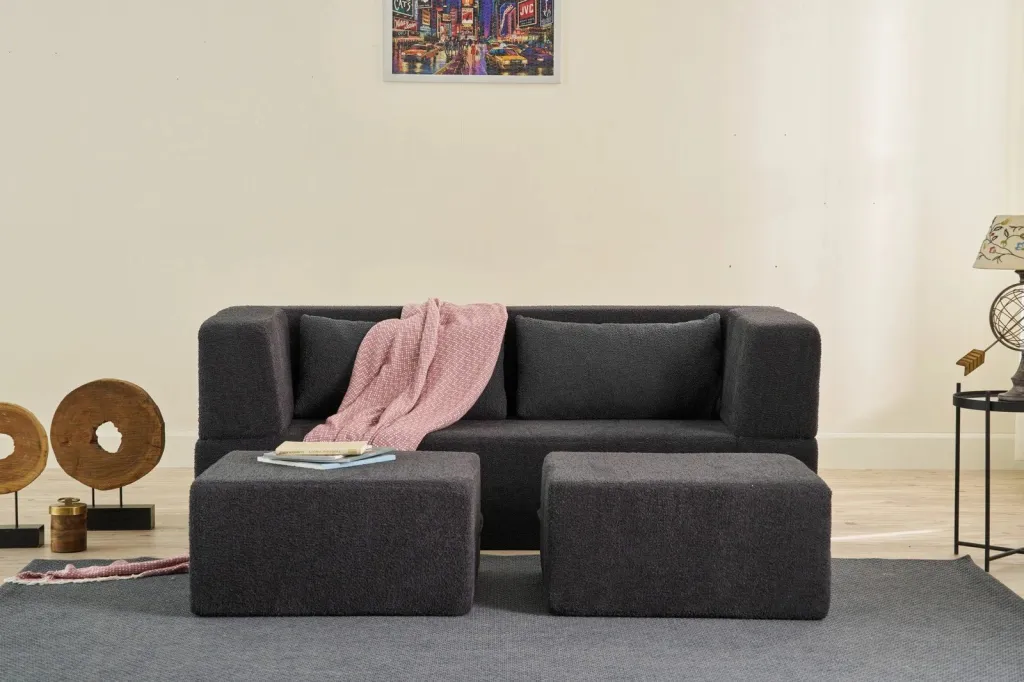Divan-krevat dy ulëshe, ngjyrë antracit, Atelier del Sofa, me 2 pouffe - 2